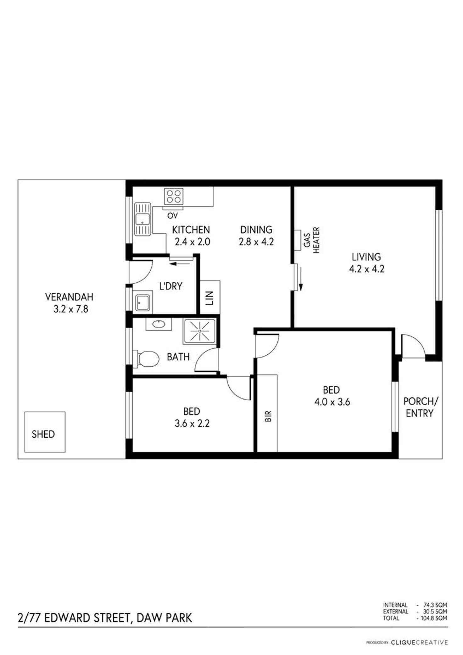 Floorplan of Homely unit listing, 2/77 Edward Street, Daw Park SA 5041