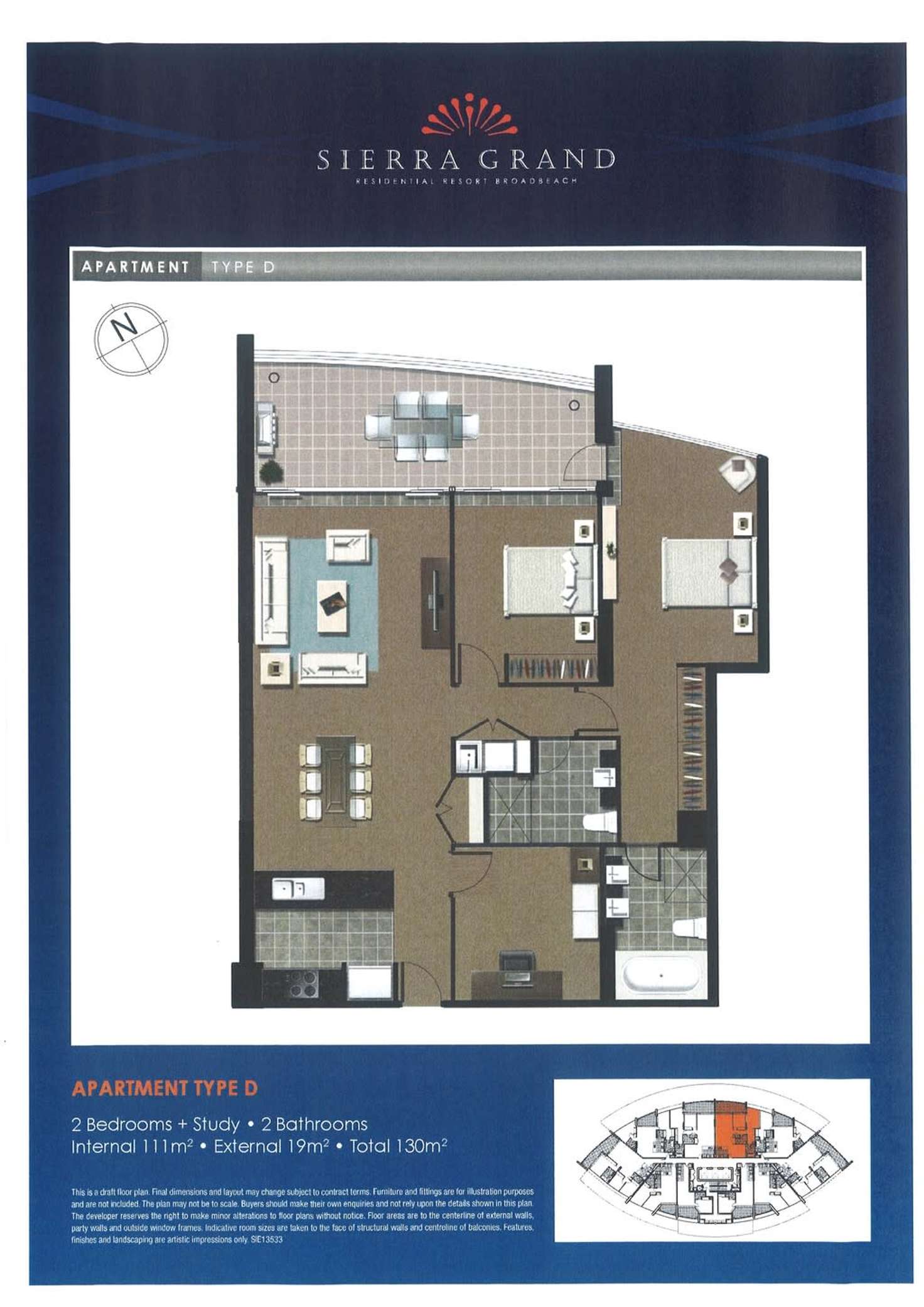 Floorplan of Homely apartment listing, Unit 2304 'Sierra Grand' 22 Surf Parade, Broadbeach QLD 4218