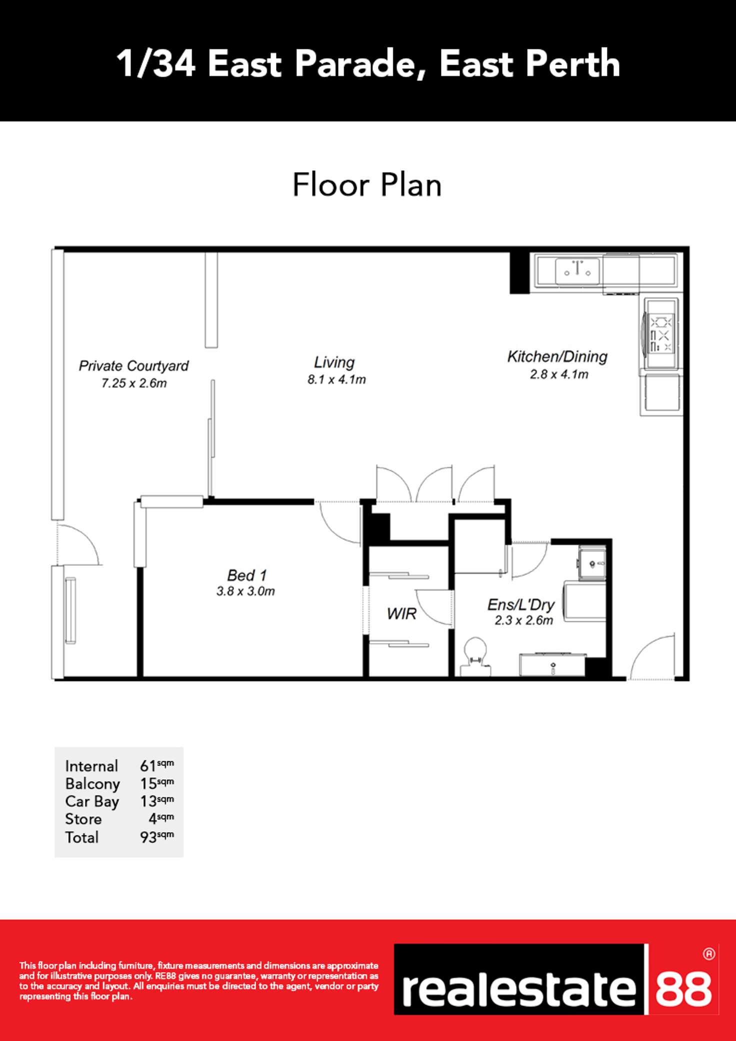 Floorplan of Homely apartment listing, 1/34 East Parade, East Perth WA 6004