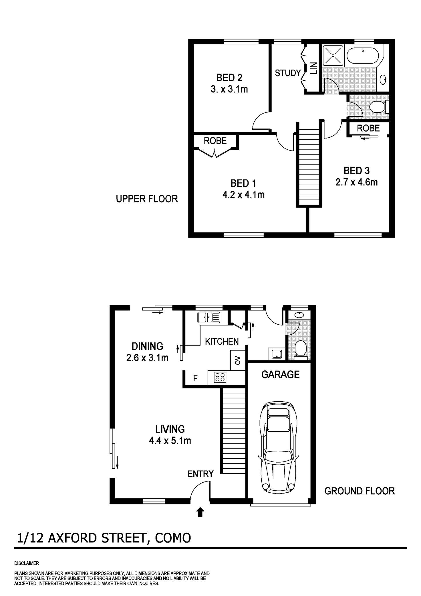 Floorplan of Homely townhouse listing, 1/12 Axford Street, Como WA 6152