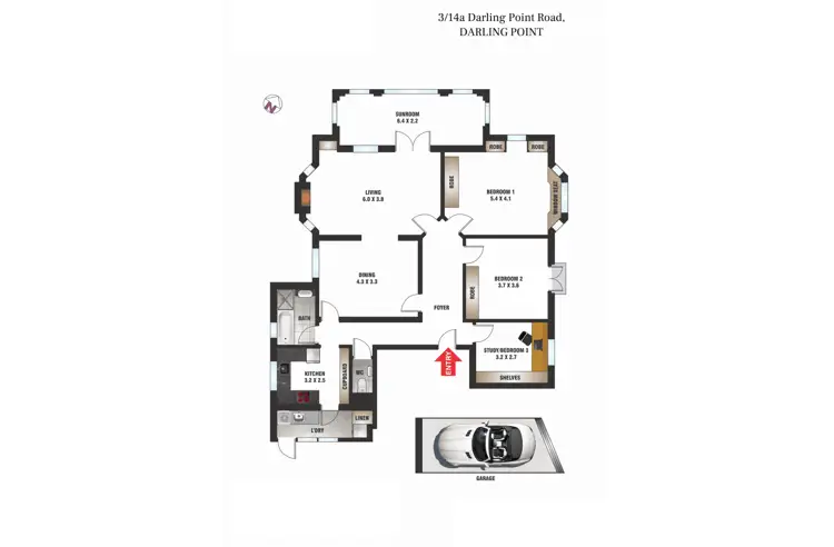 Floorplan of Homely apartment listing, 3/14A Darling Point Road, Darling Point NSW 2027