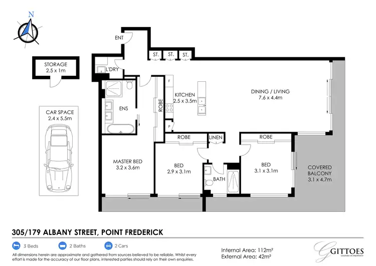 Floorplan of Homely apartment listing, 305/179 Albany Street, Point Frederick NSW 2250