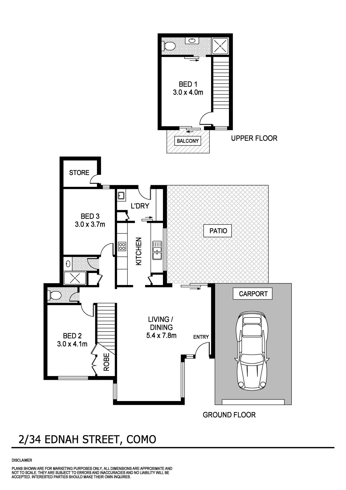 Floorplan of Homely townhouse listing, 2/34 Ednah Street, Como WA 6152