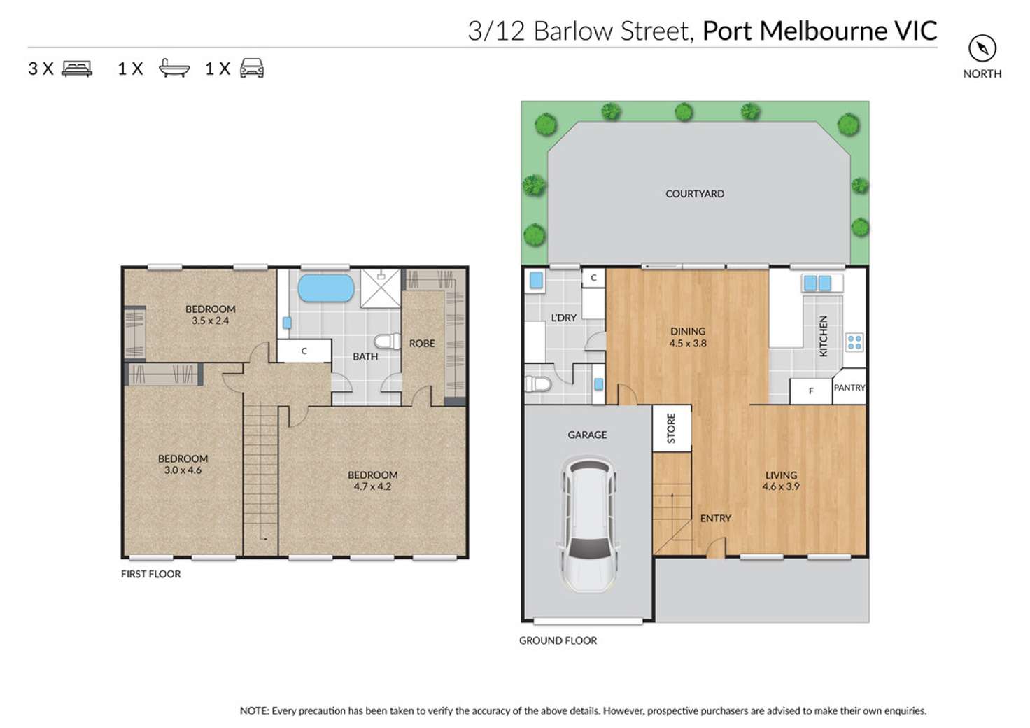 Floorplan of Homely townhouse listing, 3/12 Barlow Street, Port Melbourne VIC 3207