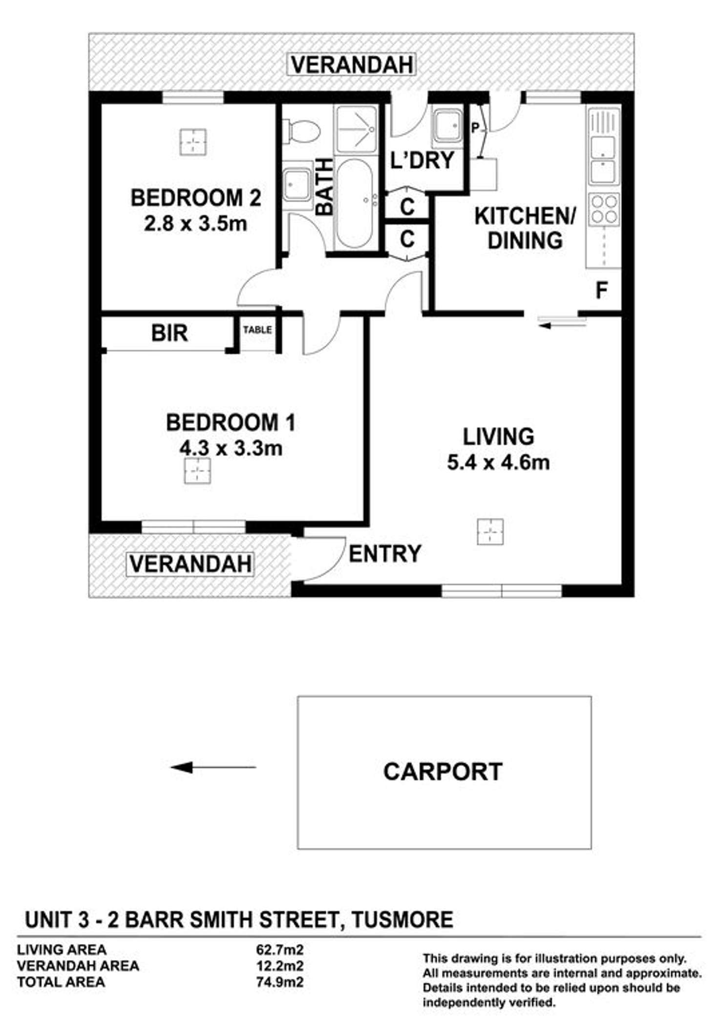 Floorplan of Homely unit listing, 3/2 Barr-Smith Street, Tusmore SA 5065