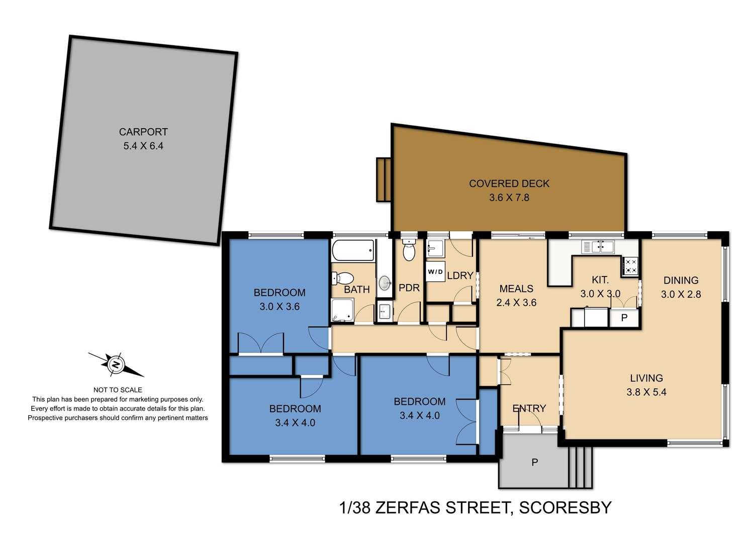 Floorplan of Homely unit listing, 1/38 Zerfas Street, Scoresby VIC 3179