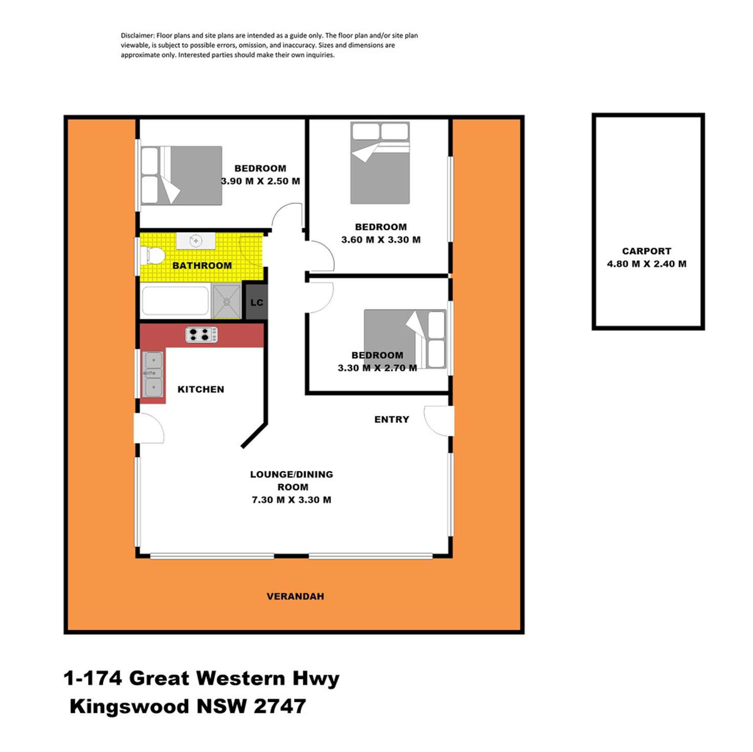 Floorplan of Homely unit listing, 1/174 Great Western Highway, Kingswood NSW 2747