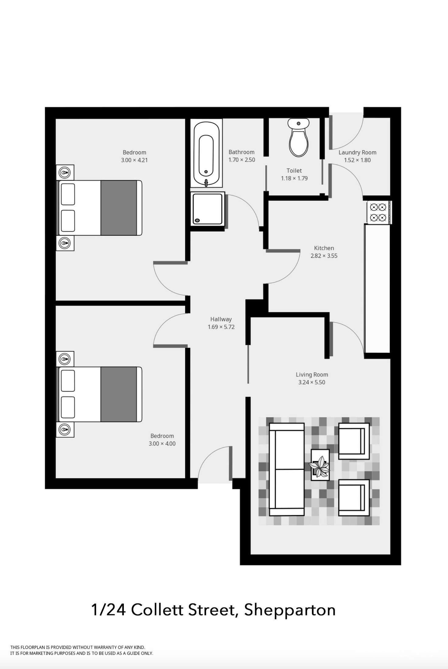 Floorplan of Homely unit listing, 1/24 Collet Street, Shepparton VIC 3630
