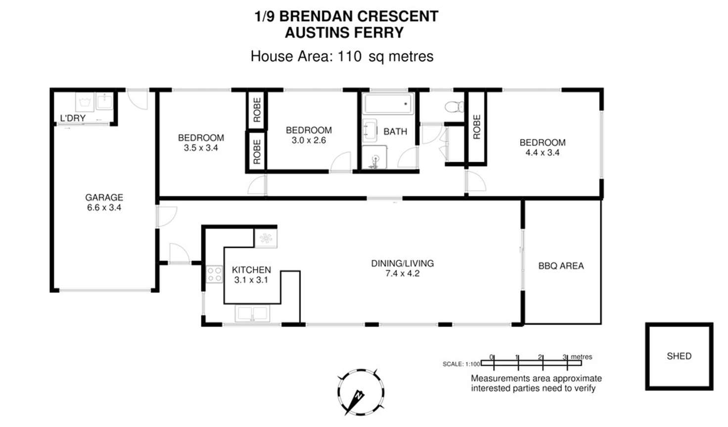 Floorplan of Homely house listing, 1/9 Brendan Crescent, Austins Ferry TAS 7011