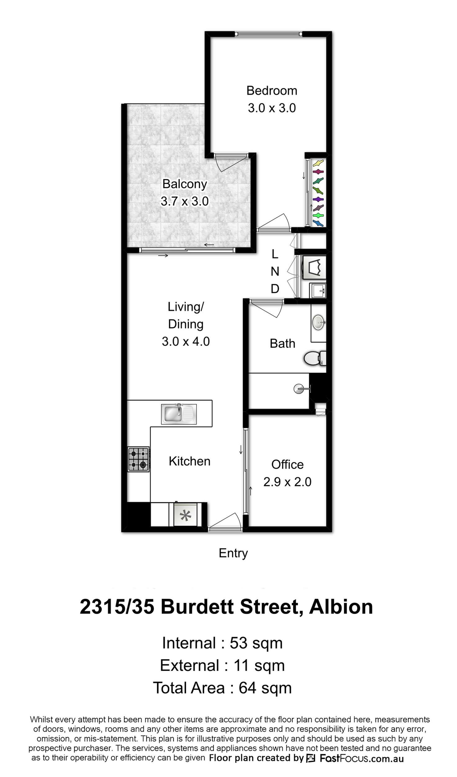 Floorplan of Homely apartment listing, 2315/35 Burdett Street, Albion QLD 4010