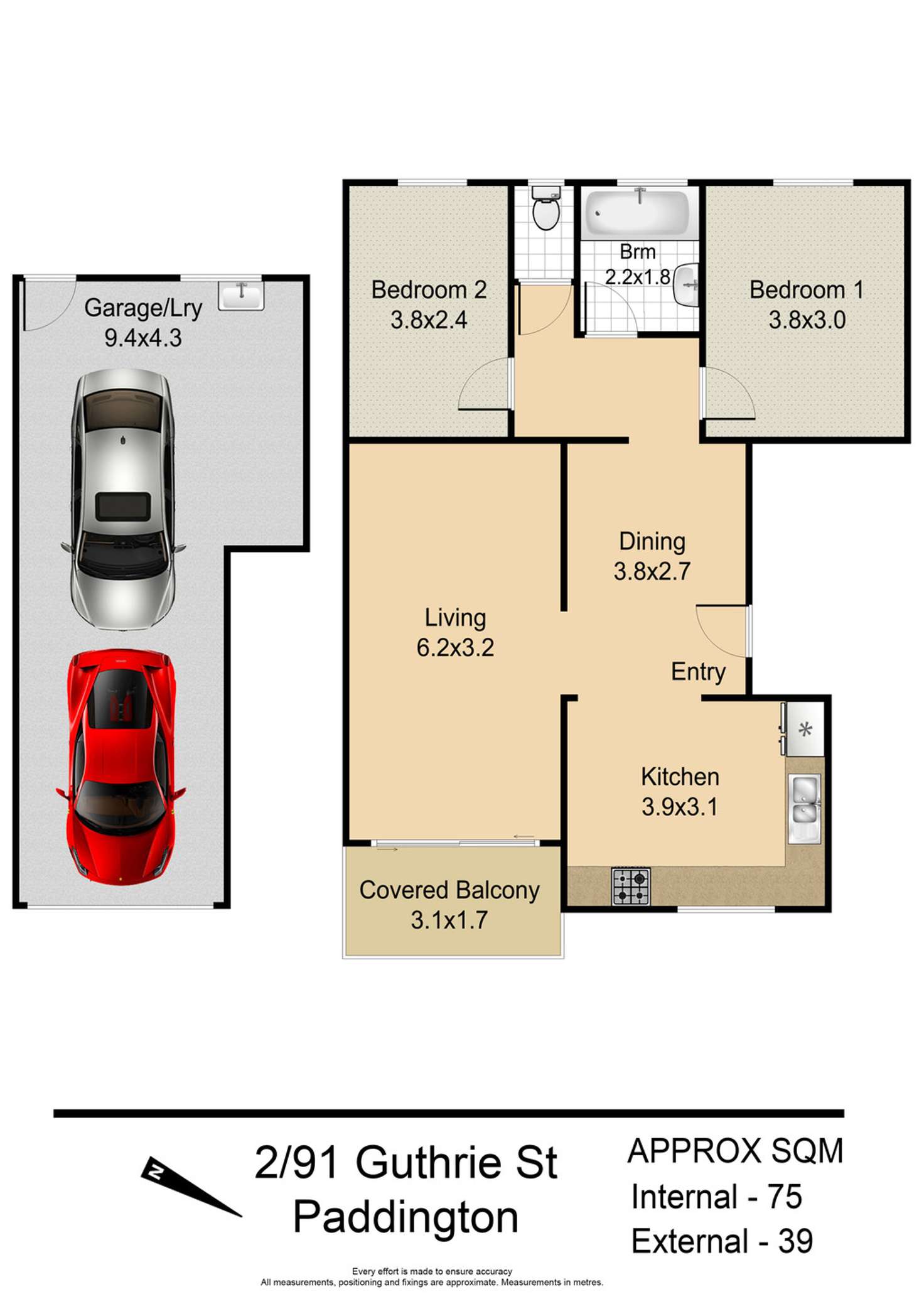 Floorplan of Homely unit listing, 2/91 Guthrie Street, Paddington QLD 4064