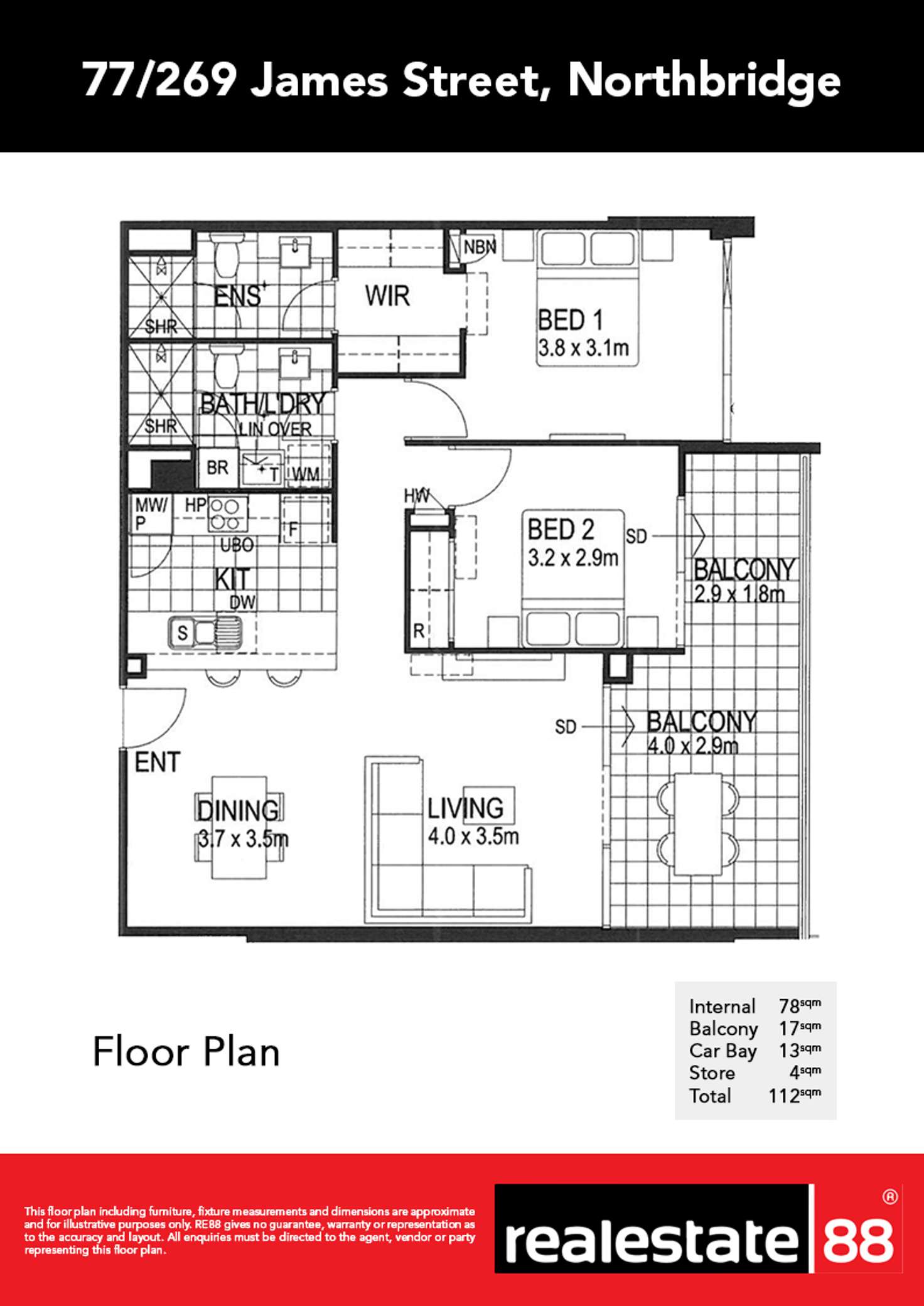 Floorplan of Homely apartment listing, 77/269 James Street, Northbridge WA 6003