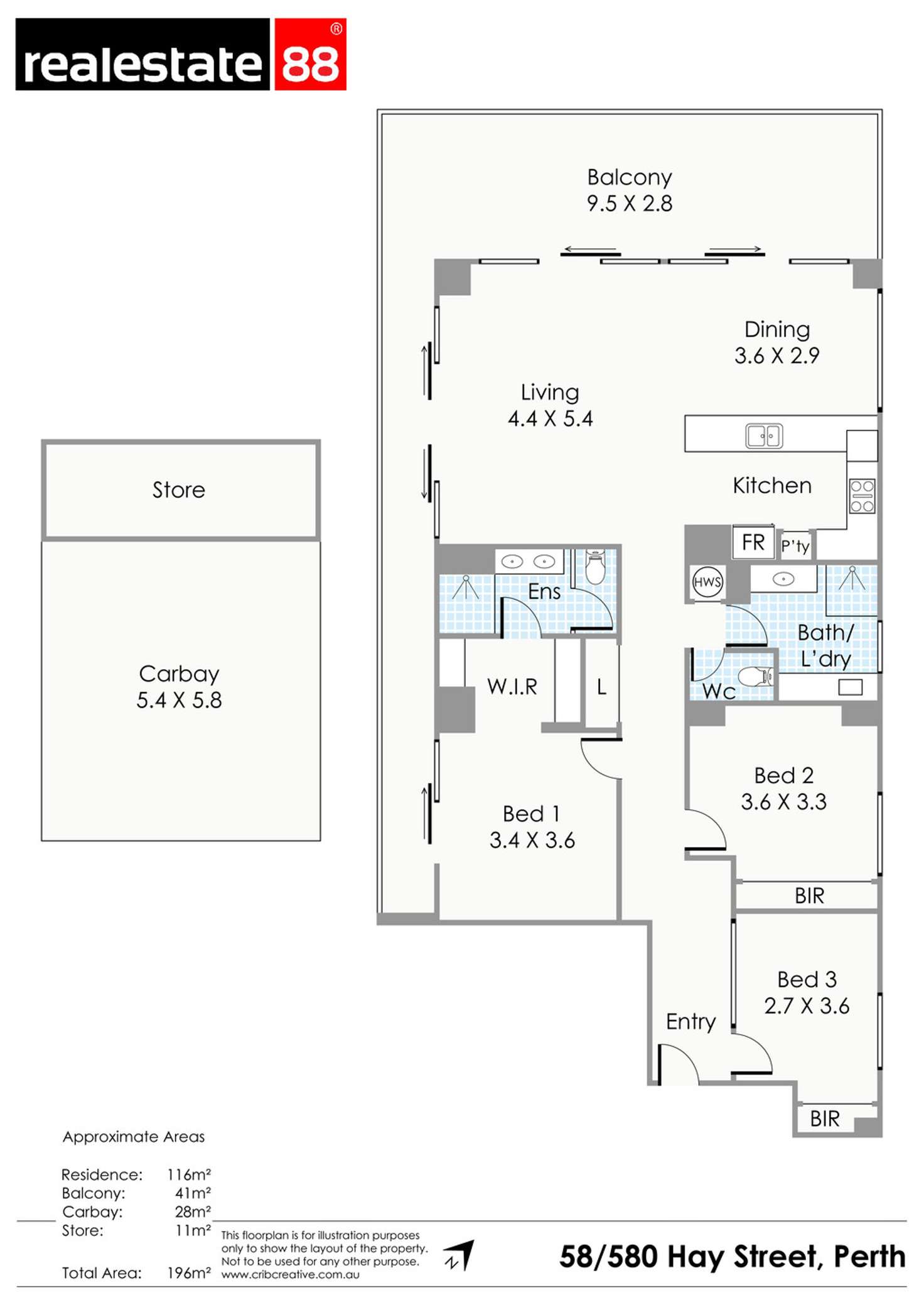 Floorplan of Homely apartment listing, 58/580 Hay Street, Perth WA 6000
