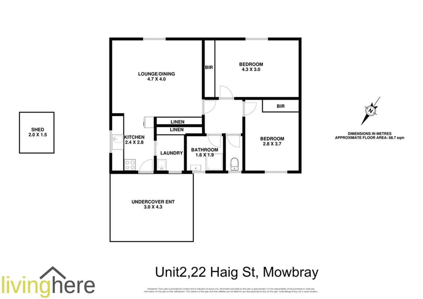 Floorplan of Homely unit listing, 2/22 Haig Street, Mowbray TAS 7248