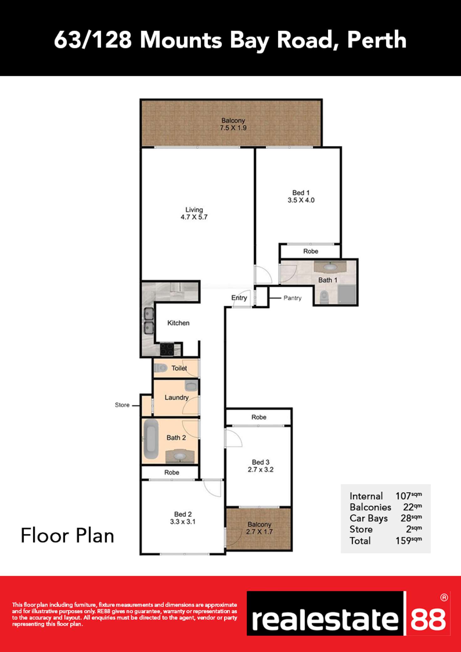 Floorplan of Homely apartment listing, 63/128 Mounts Bay Road, Perth WA 6000