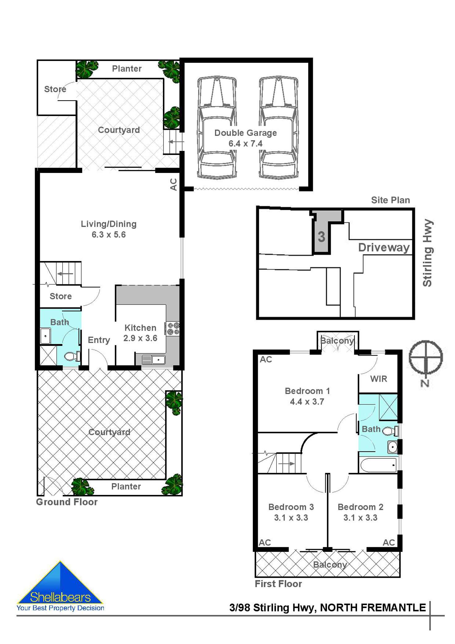 Floorplan of Homely townhouse listing, 3/98 Stirling Highway, North Fremantle WA 6159