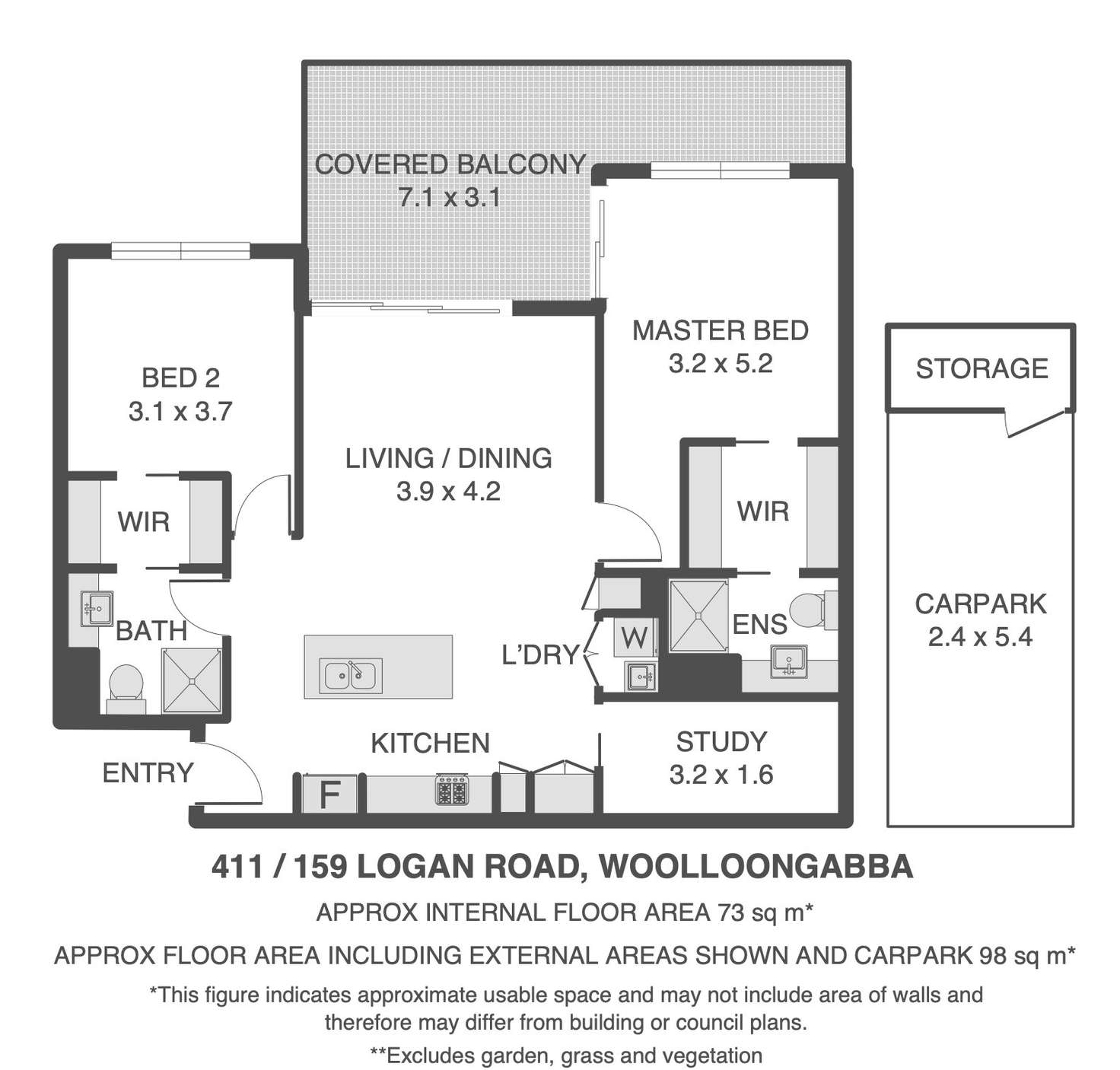 Floorplan of Homely unit listing, 411/159 Logan Road, Woolloongabba QLD 4102