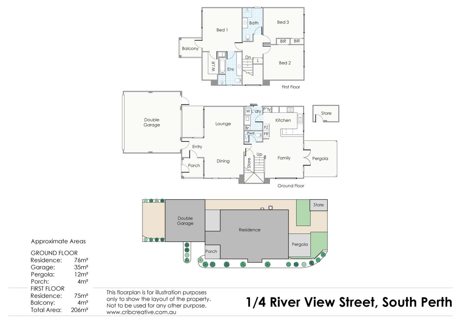 Floorplan of Homely townhouse listing, 1/4 River View Street, South Perth WA 6151