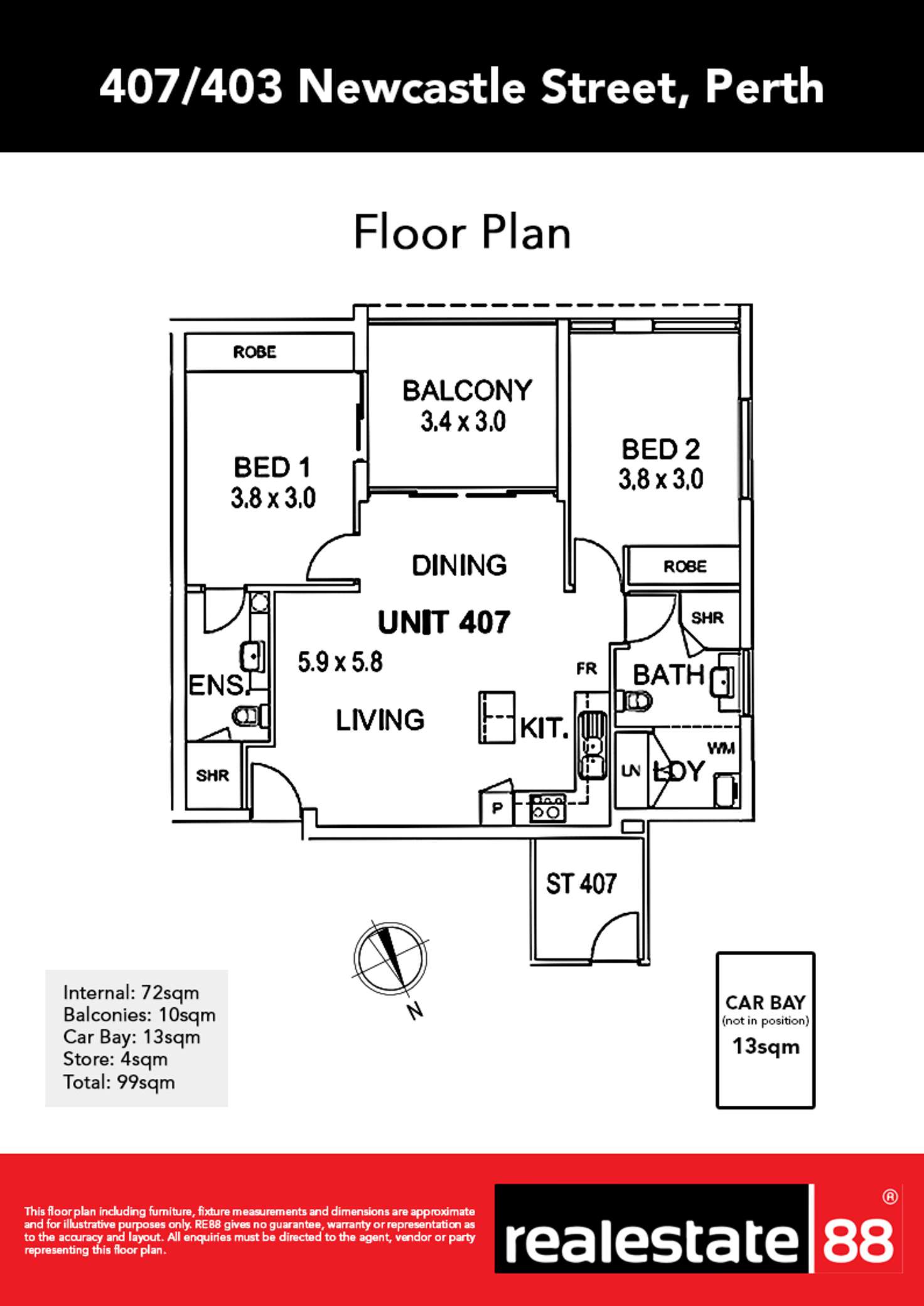 Floorplan of Homely apartment listing, 407/403 Newcastle Street, Northbridge WA 6003