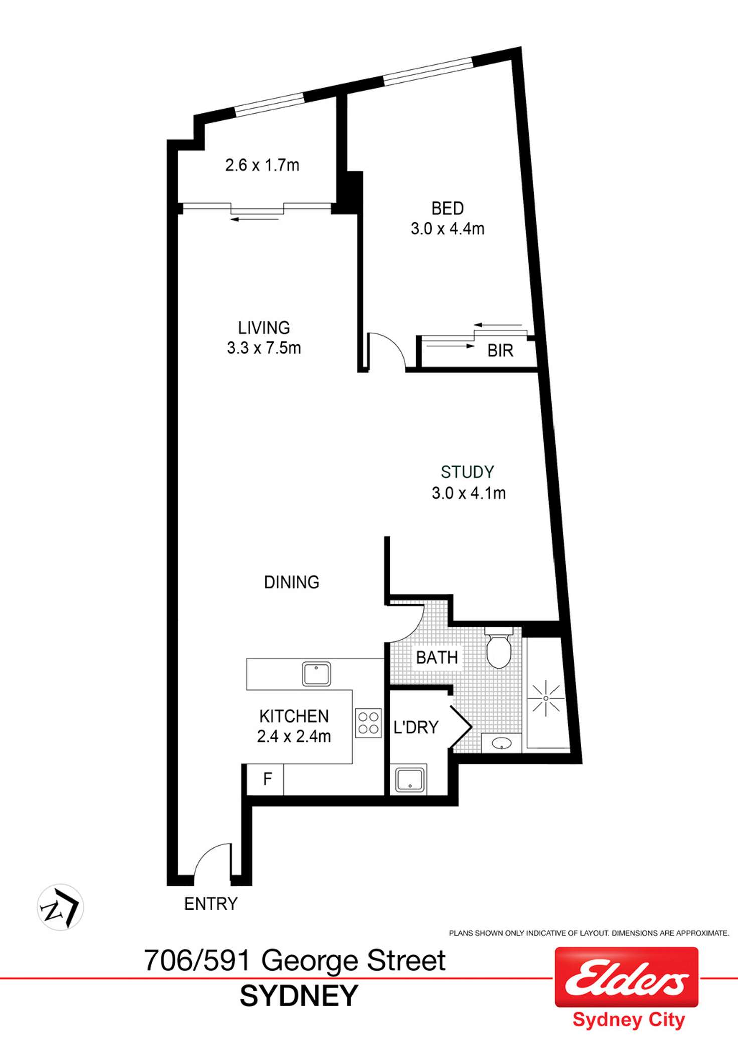 Floorplan of Homely apartment listing, 706/591 George Street, Sydney NSW 2000