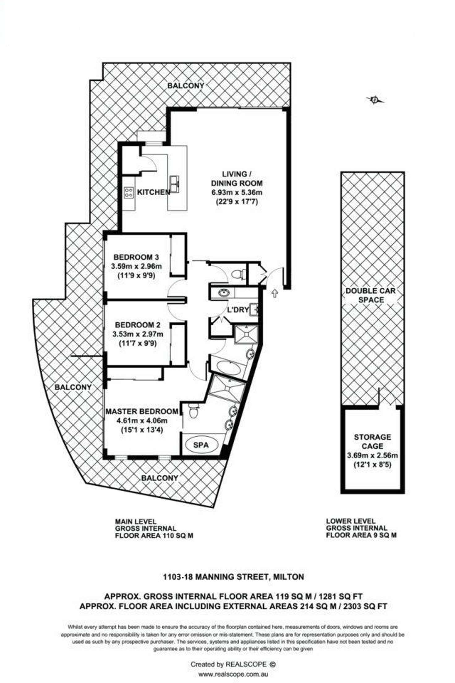Floorplan of Homely unit listing, 1103/18 Manning Street, Milton QLD 4064