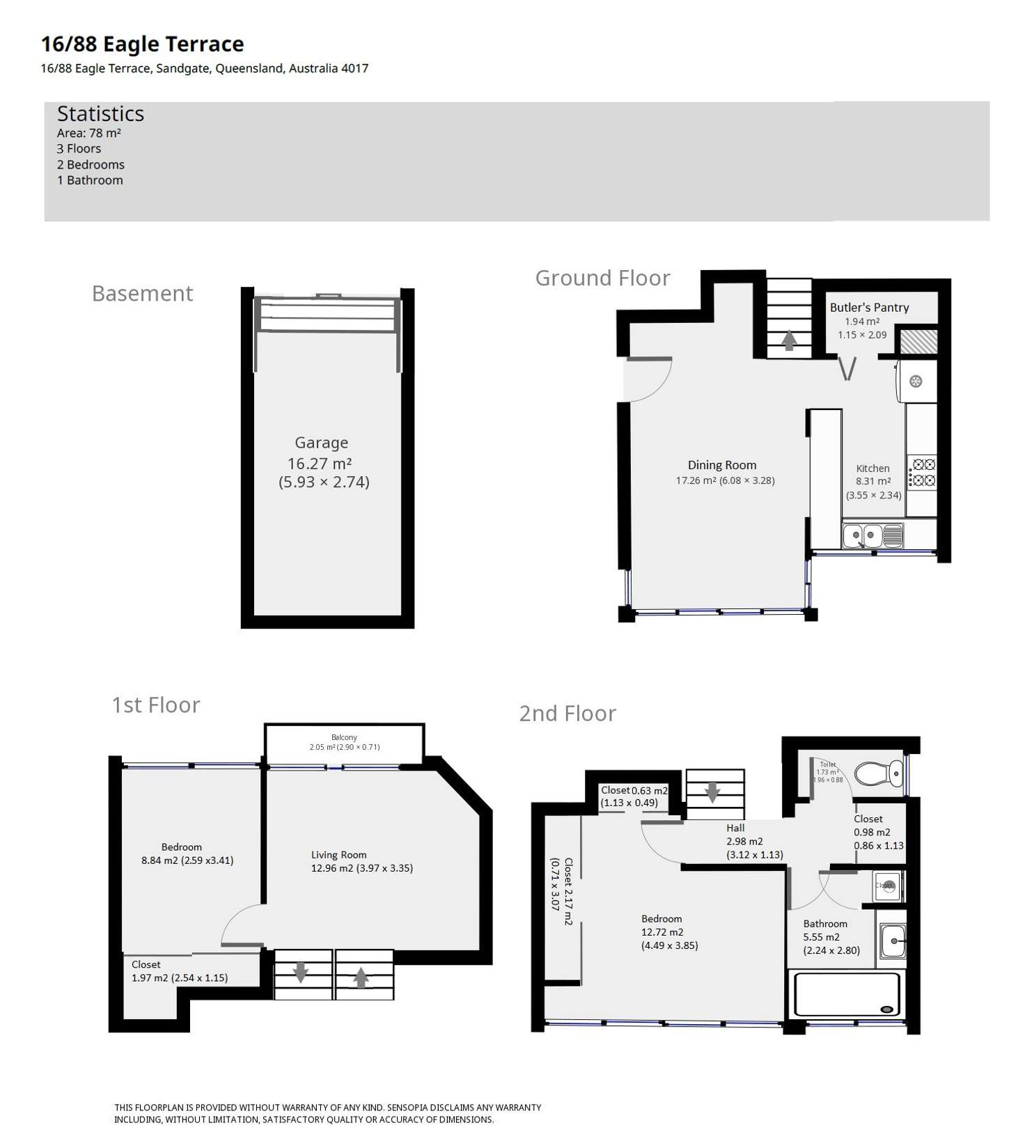 Floorplan of Homely unit listing, 16/88 Eagle Terrace, Sandgate QLD 4017