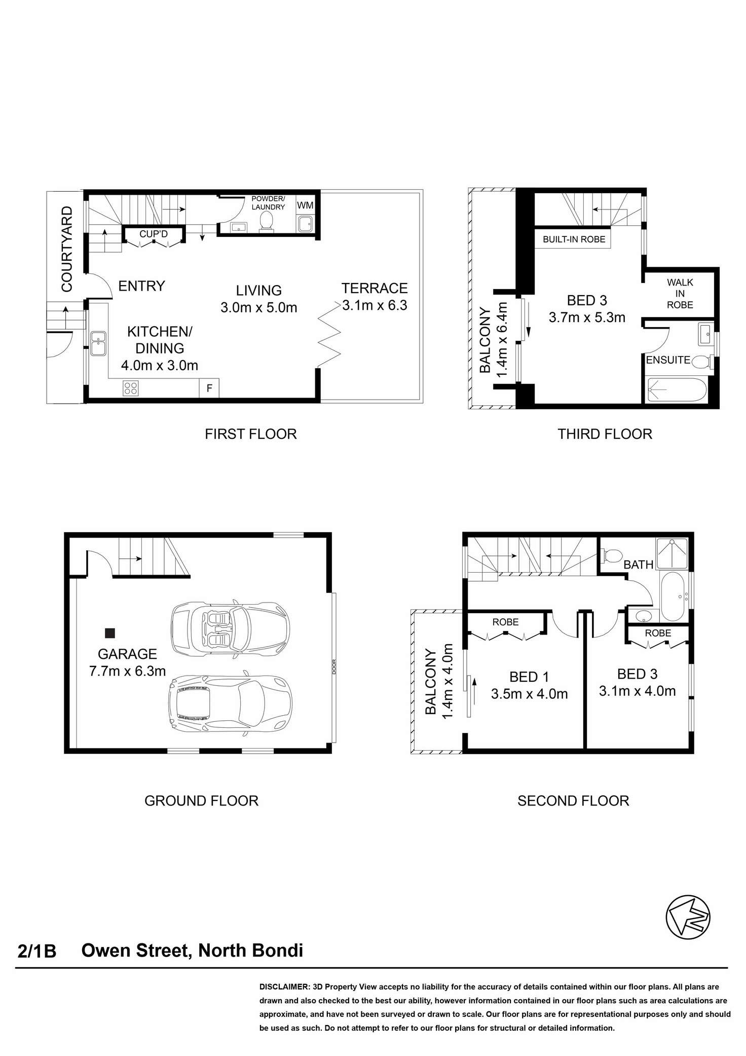 Floorplan of Homely townhouse listing, 2/1B Owen Street, North Bondi NSW 2026