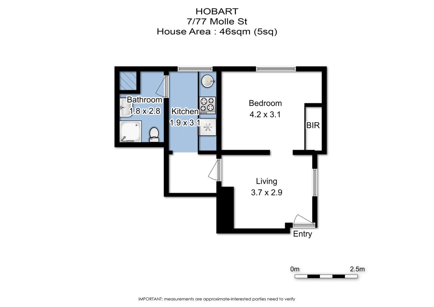 Floorplan of Homely apartment listing, 7/77 Molle Street, Hobart TAS 7000