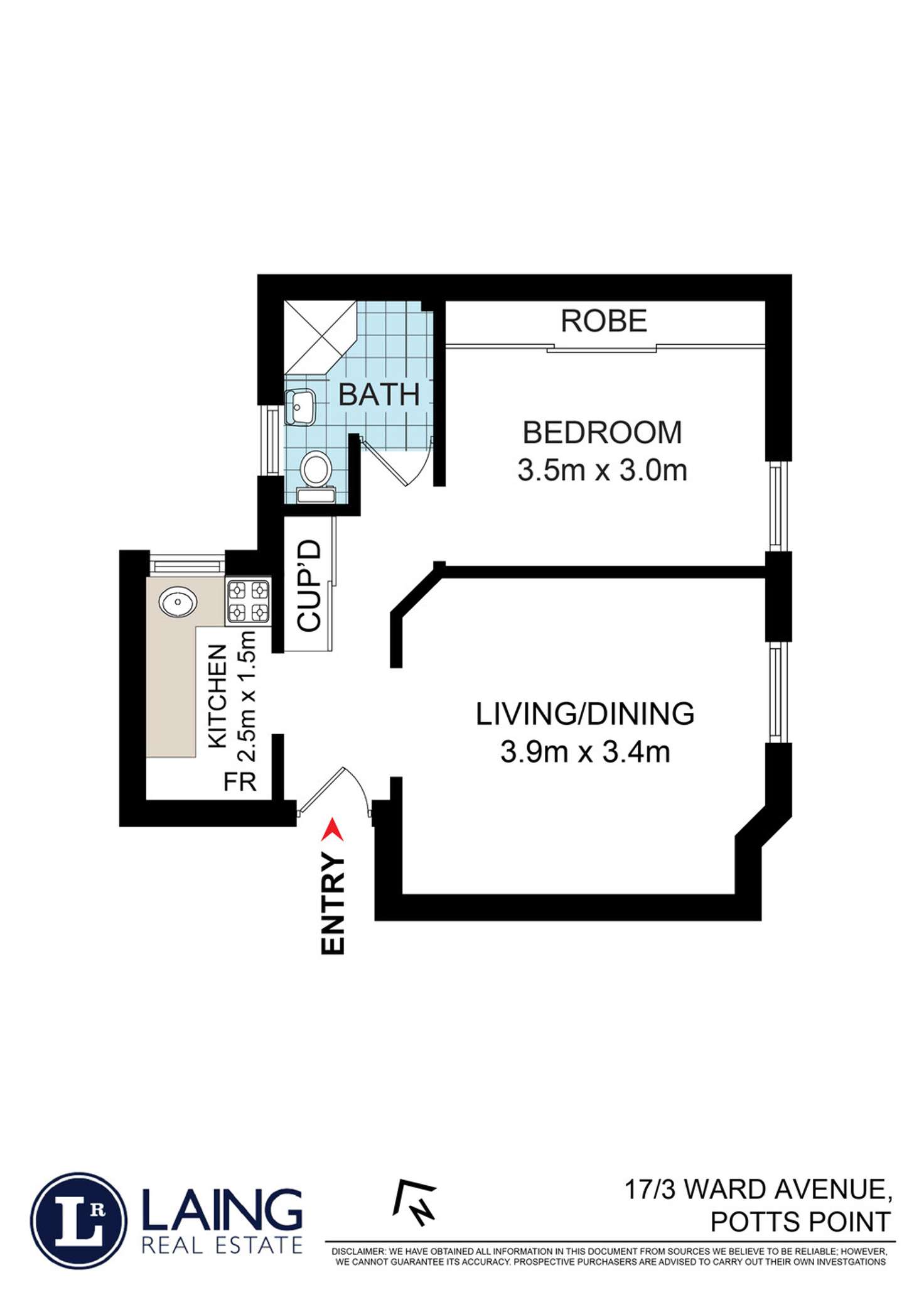 Floorplan of Homely apartment listing, 17/3 Ward Avenue, Potts Point NSW 2011