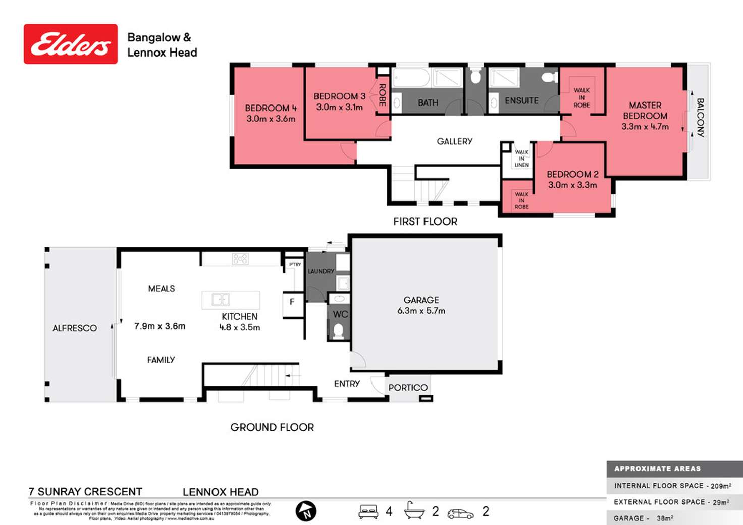 Floorplan of Homely house listing, 1/7 Sunray Crescent, Lennox Head NSW 2478