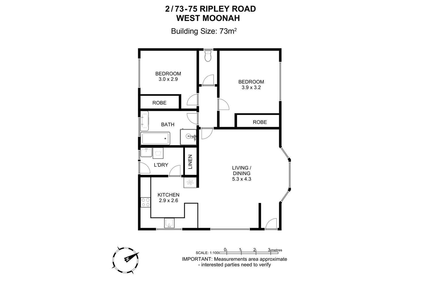 Floorplan of Homely unit listing, 2/73-75 Ripley Road, West Moonah TAS 7009