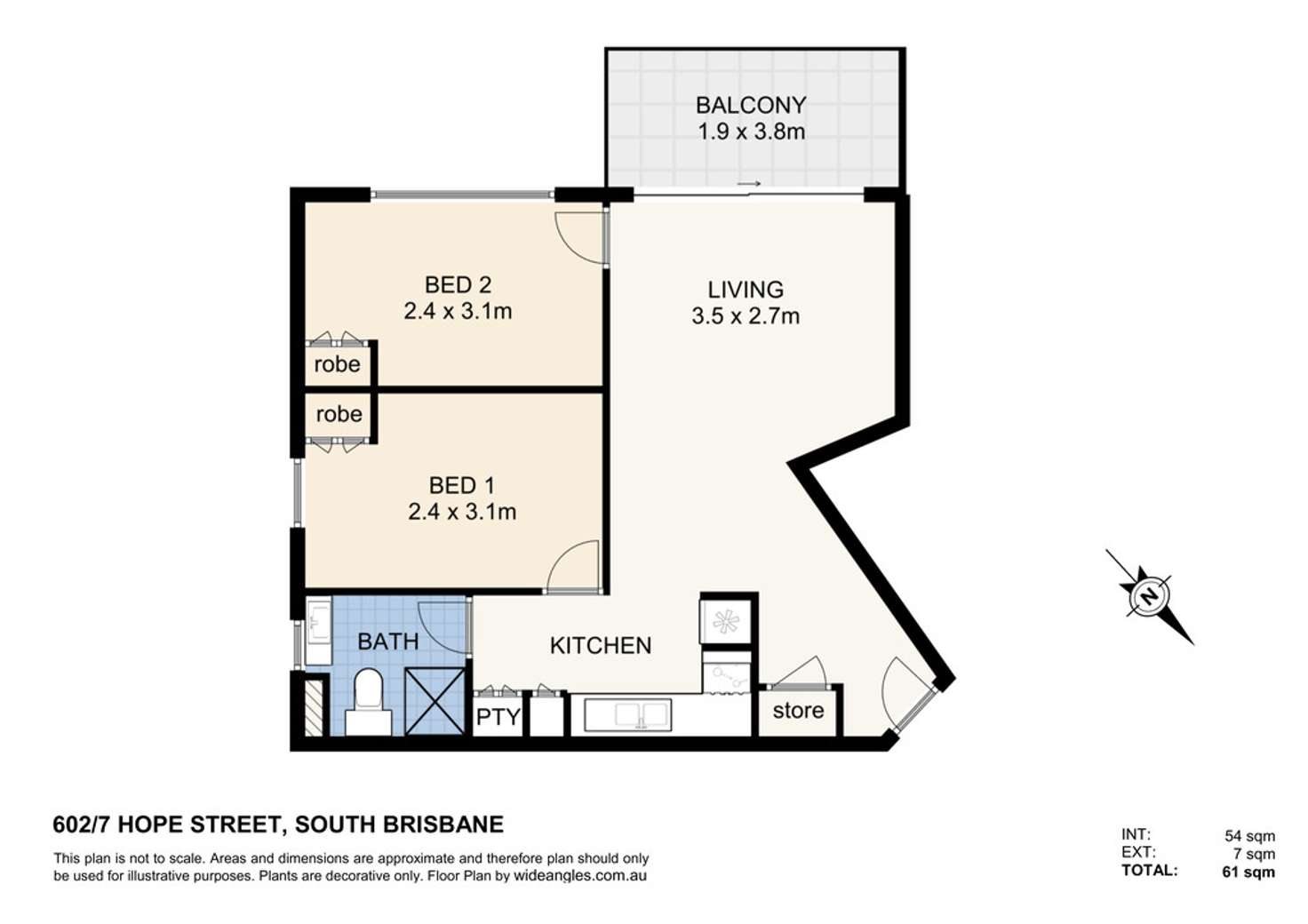 Floorplan of Homely apartment listing, 602/7 Hope Street, South Brisbane QLD 4101