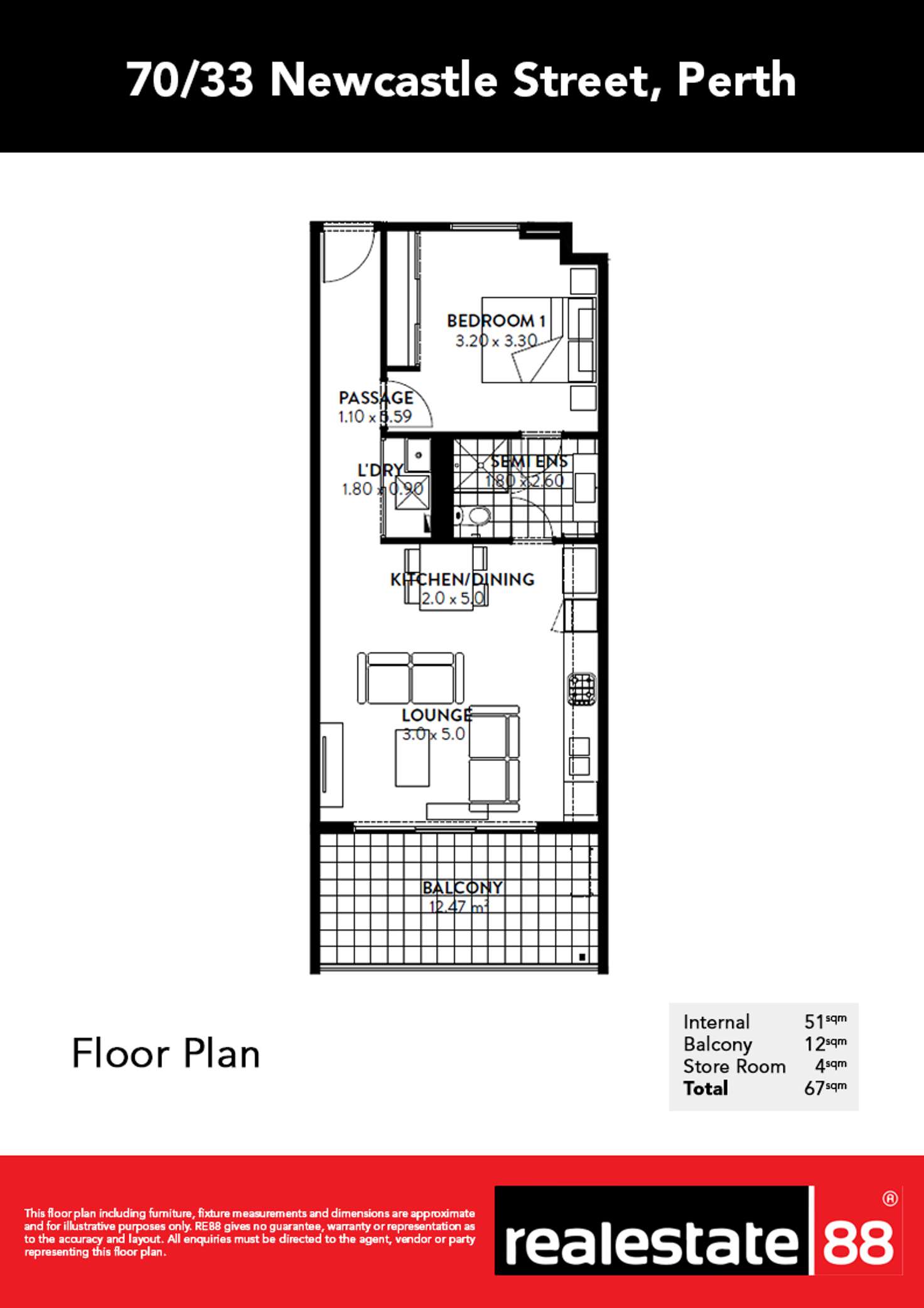 Floorplan of Homely apartment listing, U70/33 Newcastle Street, Perth WA 6000