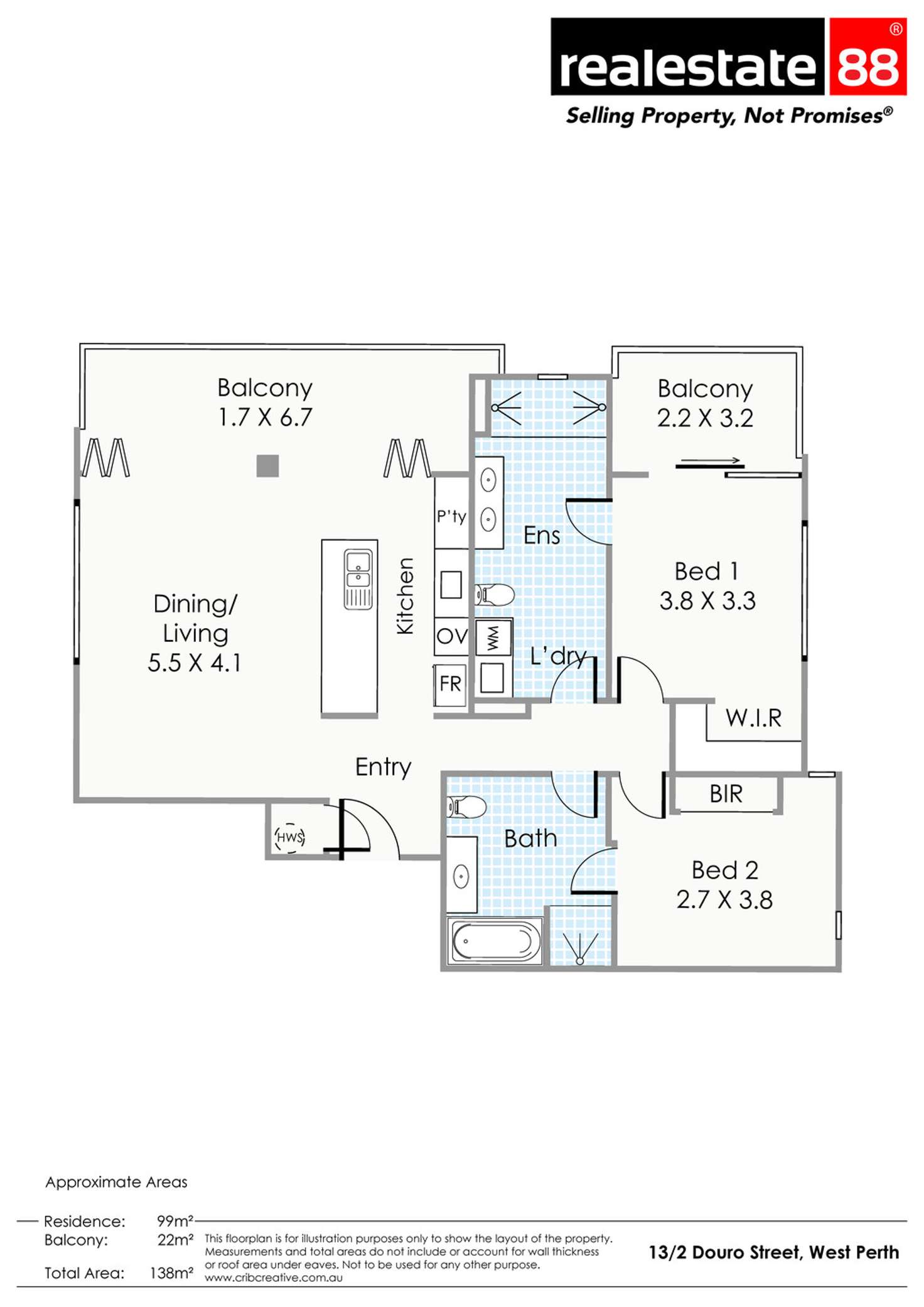 Floorplan of Homely apartment listing, 13/2 Douro Place, West Perth WA 6005