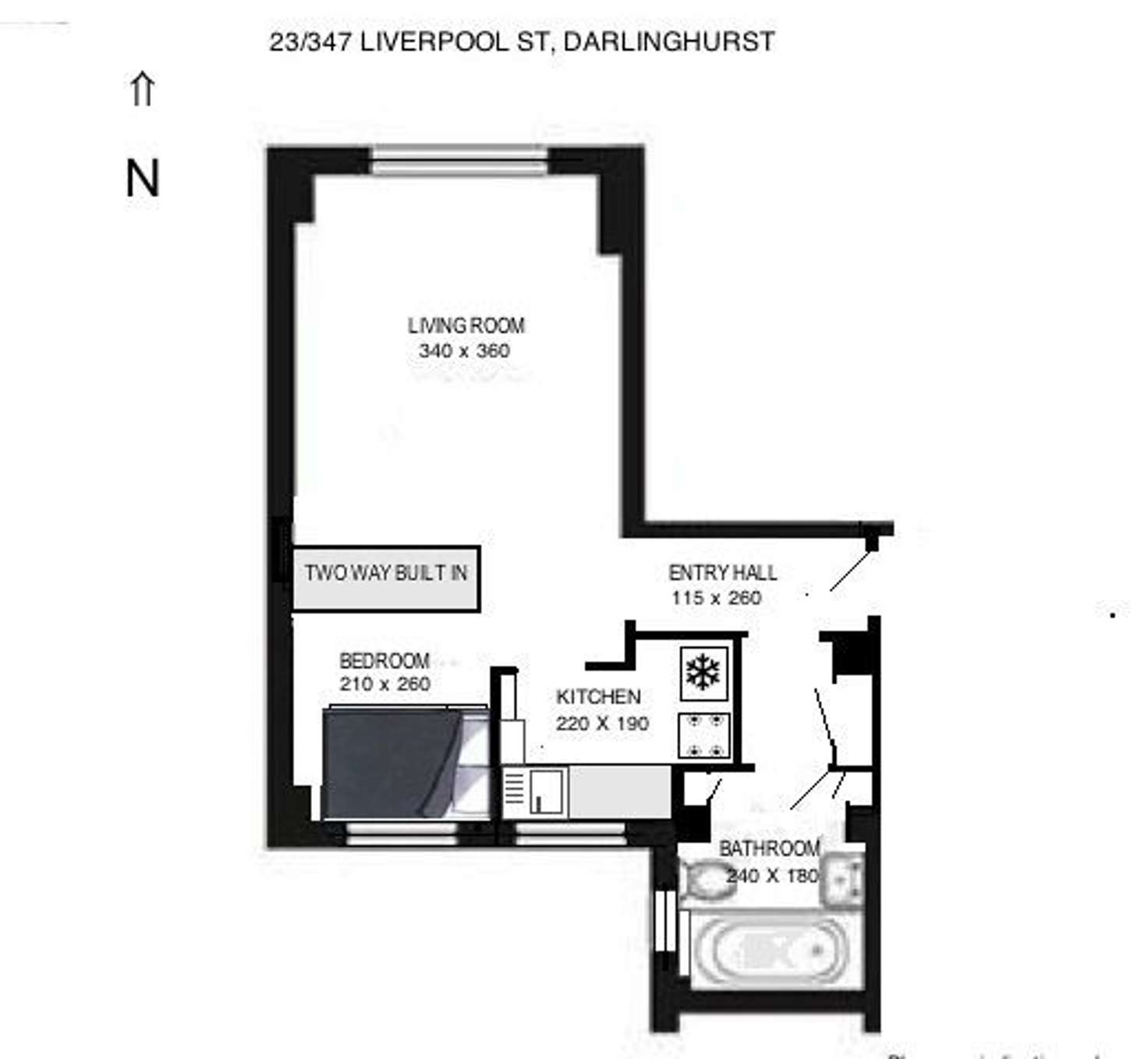 Floorplan of Homely studio listing, 23/347 Liverpool Street, Darlinghurst NSW 2010