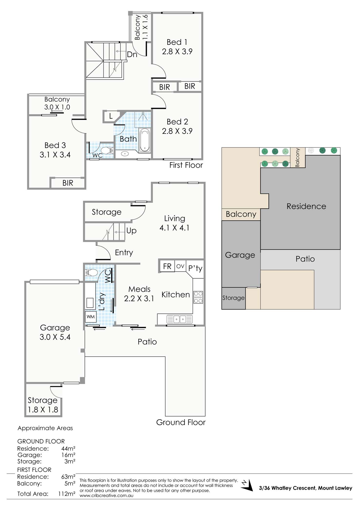 Floorplan of Homely townhouse listing, 3/36 Whatley Crescent, Mount Lawley WA 6050