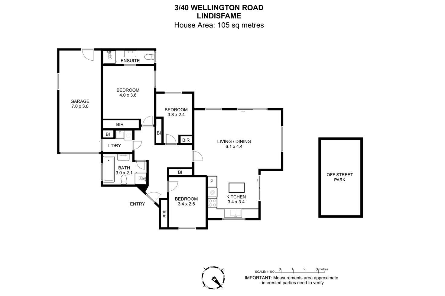 Floorplan of Homely unit listing, 3/40 Wellington Road, Lindisfarne TAS 7015