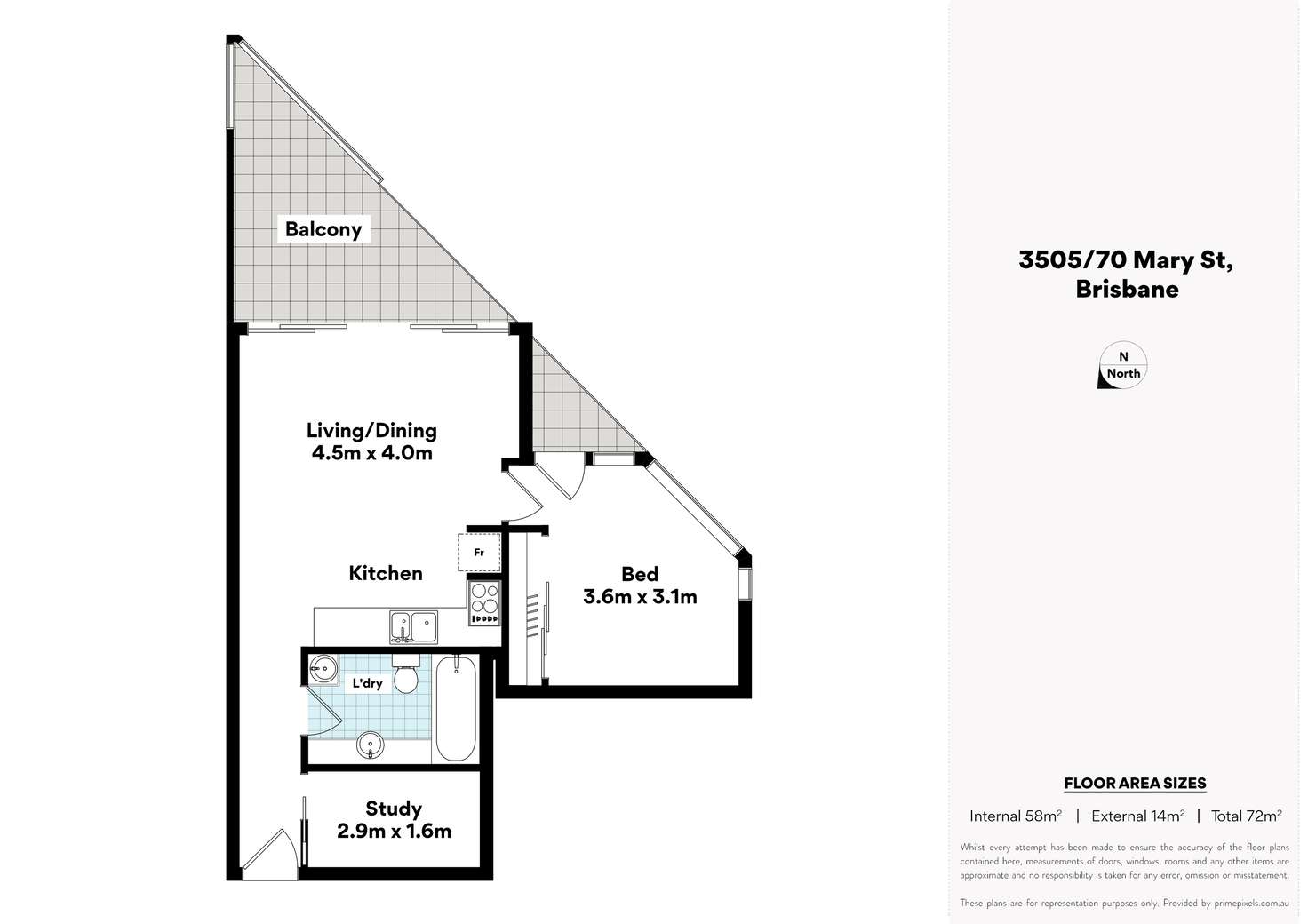 Floorplan of Homely unit listing, 3505/70 Mary Street, Brisbane City QLD 4000