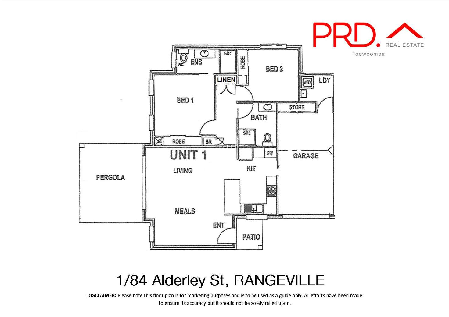 Floorplan of Homely unit listing, 1/84 Alderley Street, Rangeville QLD 4350
