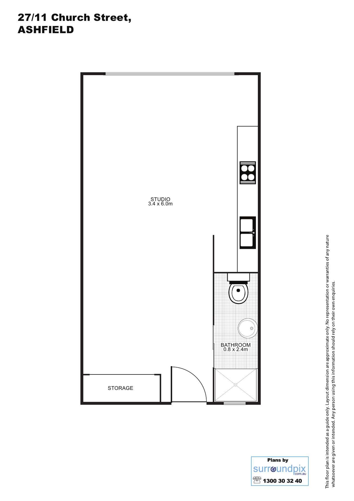 Floorplan of Homely studio listing, 27/11 Church Street, Ashfield NSW 2131