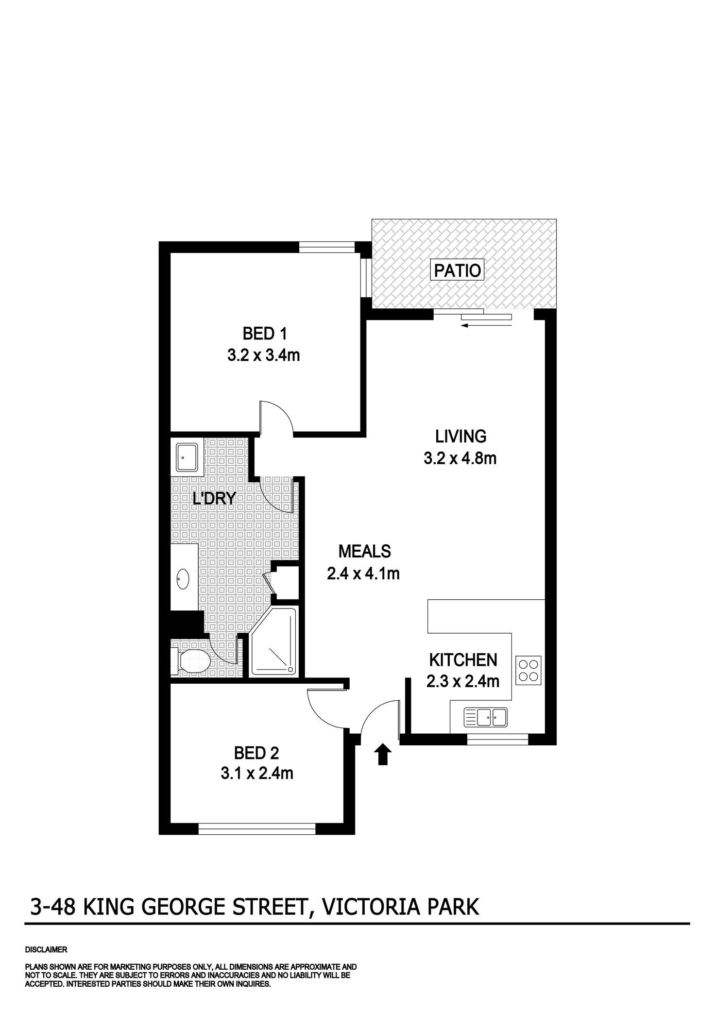 Floorplan of Homely unit listing, 3/48 King George Street, Victoria Park WA 6100