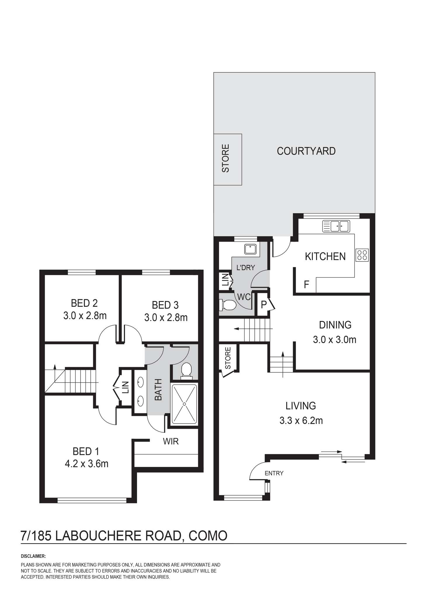 Floorplan of Homely townhouse listing, 7/185 Labouchere Road, Como WA 6152