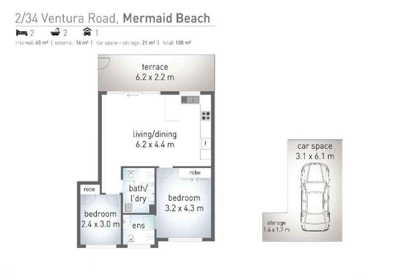 Floorplan of Homely apartment listing, 2/34 Ventura Road, Mermaid Beach QLD 4218