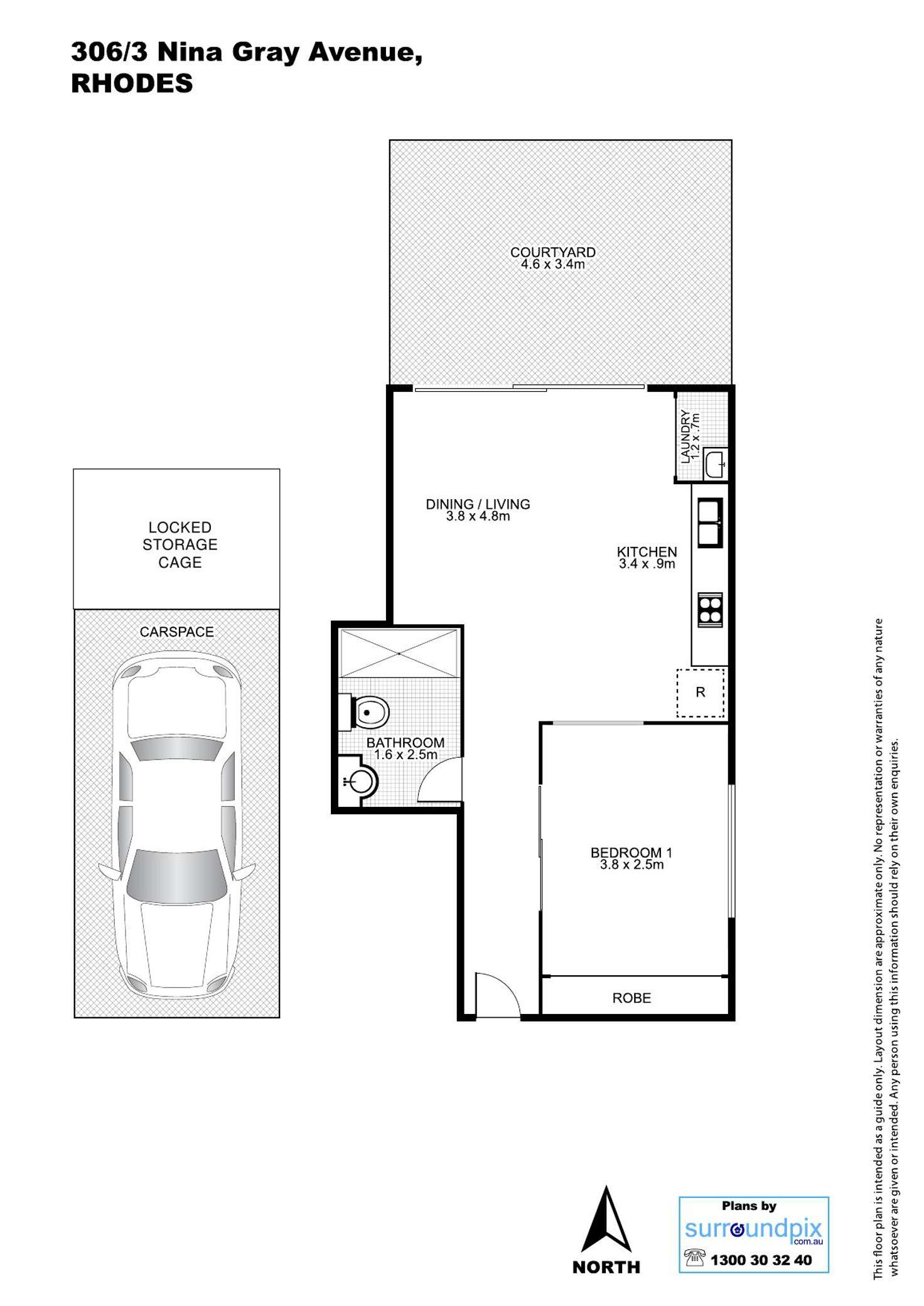 Floorplan of Homely studio listing, 306/3 Nina Gray Ave, Rhodes NSW 2138