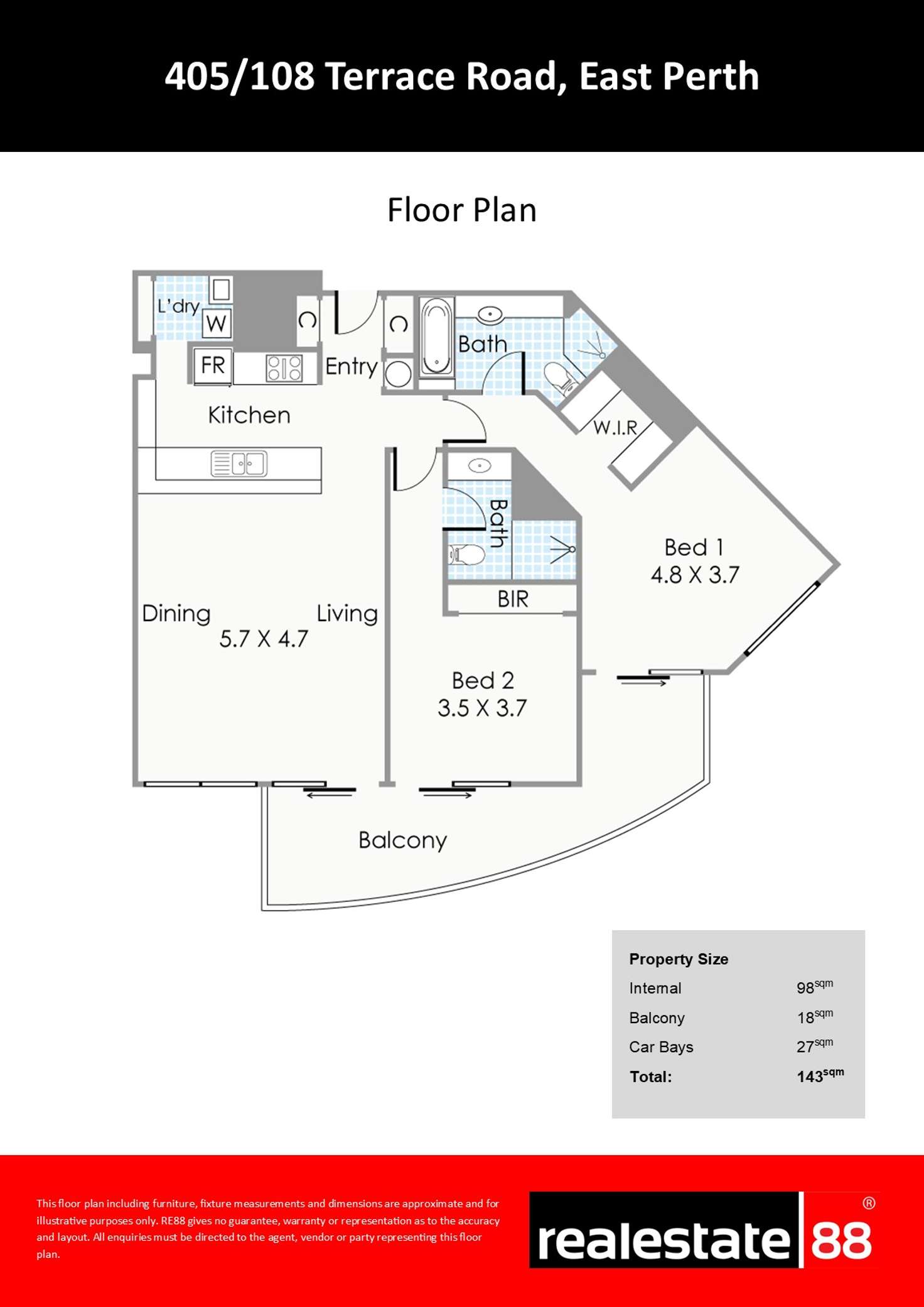 Floorplan of Homely apartment listing, 405/108 Terrace Road, East Perth WA 6004