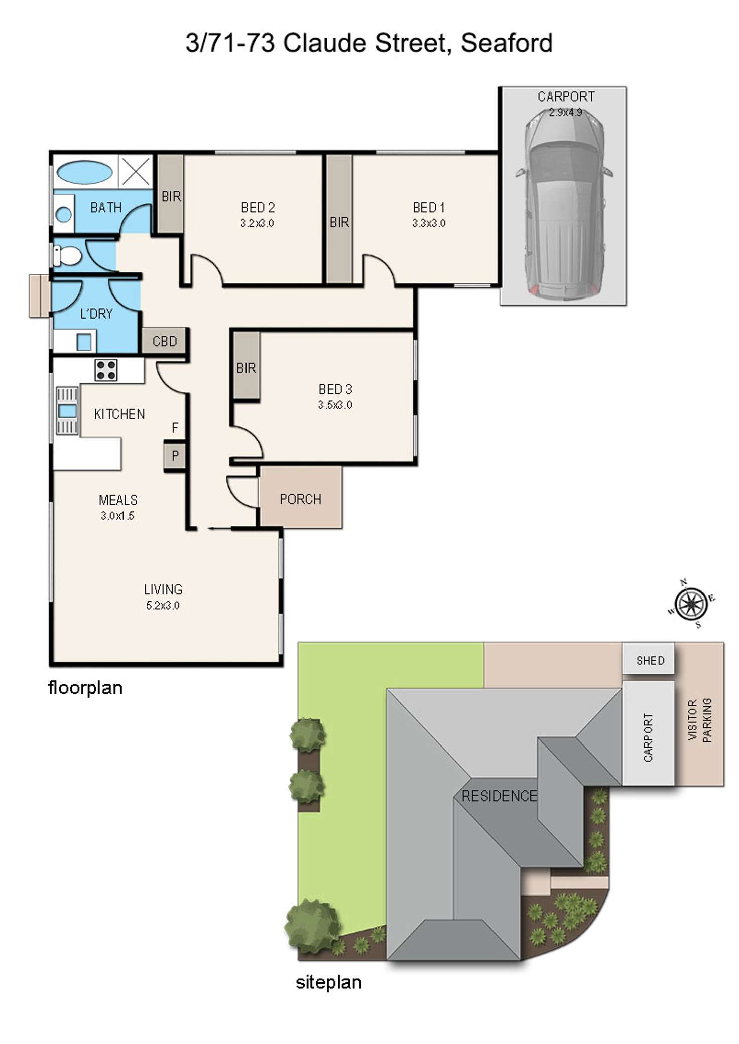 Floorplan of Homely unit listing, 3/71 Claude Street, Seaford VIC 3198