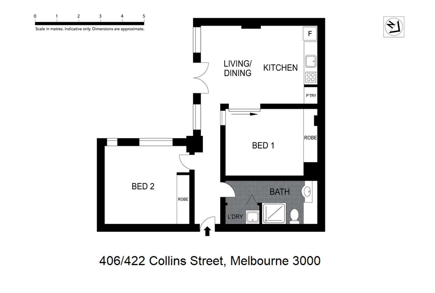 Floorplan of Homely apartment listing, 406/422 Collins Street, Melbourne VIC 3000