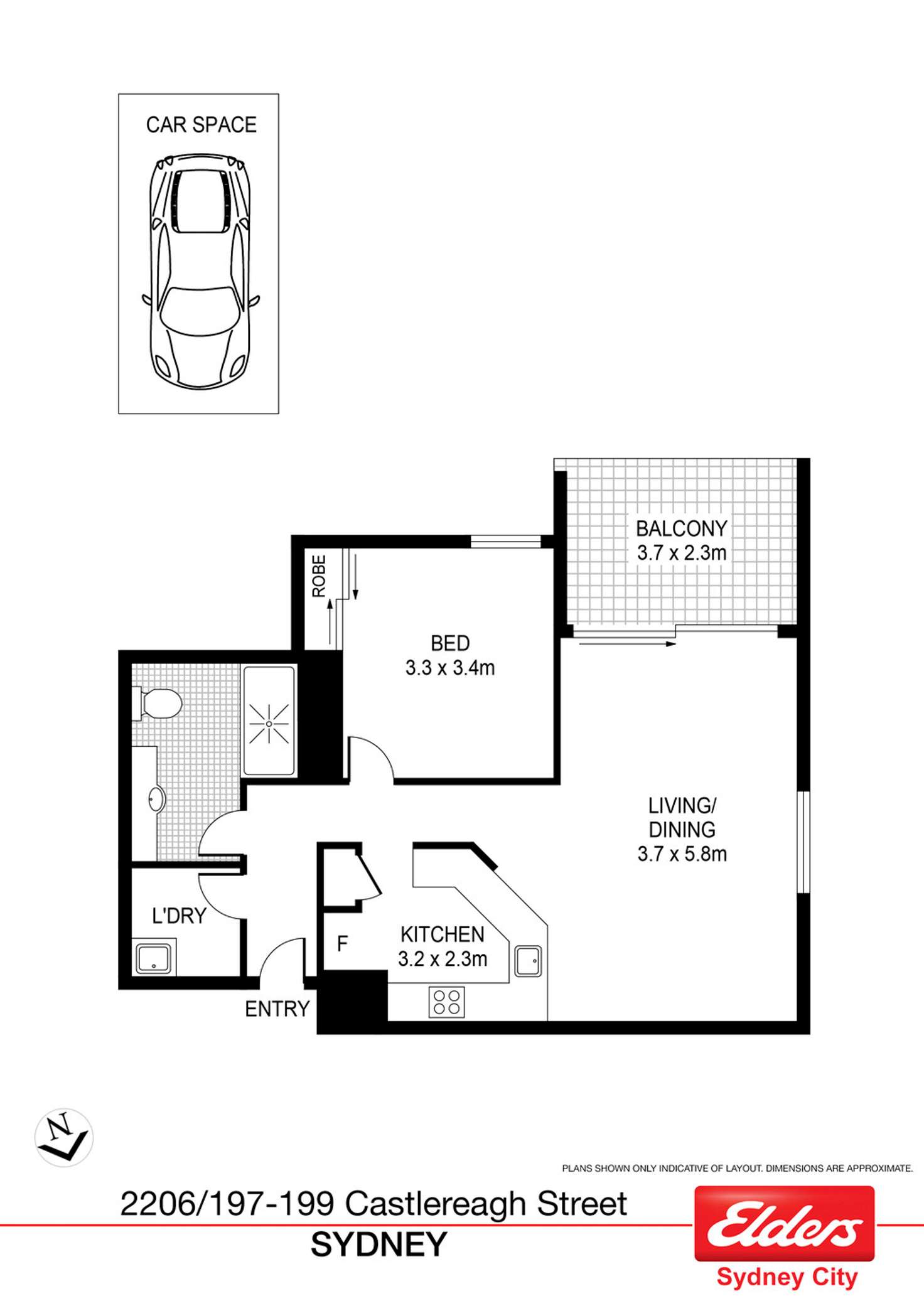 Floorplan of Homely apartment listing, 2206/197-199 Castlereagh Street, Sydney NSW 2000