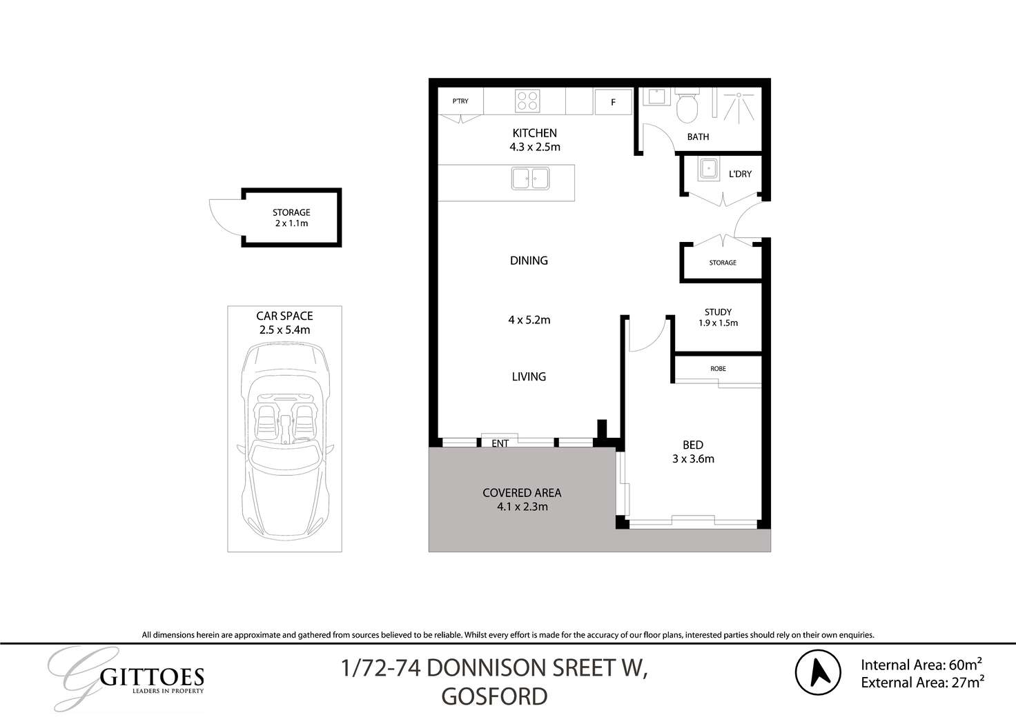 Floorplan of Homely apartment listing, 1/72-74 Donnison Street West, Gosford NSW 2250