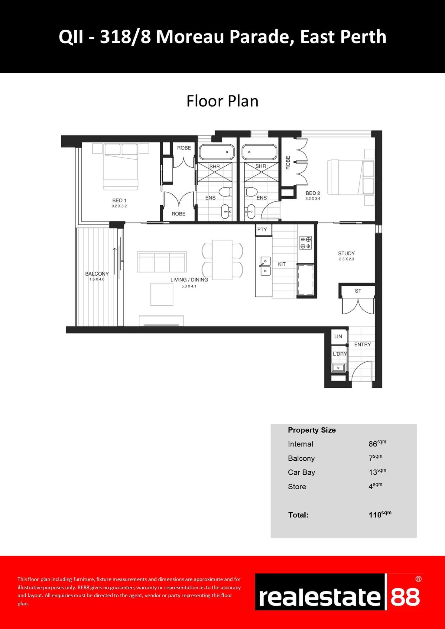Floorplan of Homely apartment listing, 318/2 Moreau Parade, East Perth WA 6004